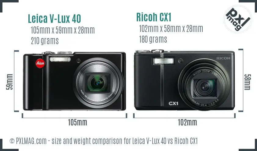Leica V-Lux 40 vs Ricoh CX1 size comparison