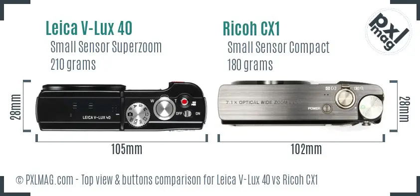 Leica V-Lux 40 vs Ricoh CX1 top view buttons comparison