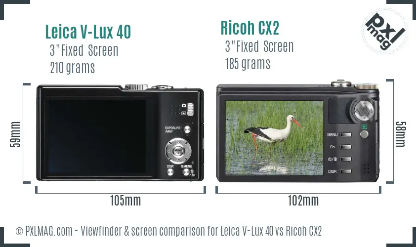 Leica V-Lux 40 vs Ricoh CX2 Screen and Viewfinder comparison