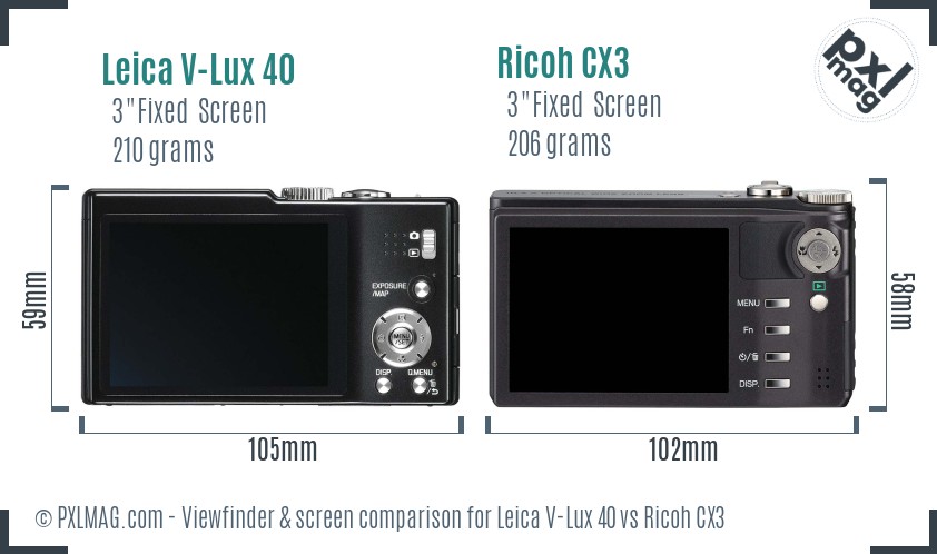 Leica V-Lux 40 vs Ricoh CX3 Screen and Viewfinder comparison