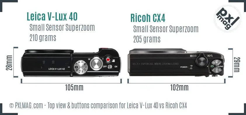 Leica V-Lux 40 vs Ricoh CX4 top view buttons comparison