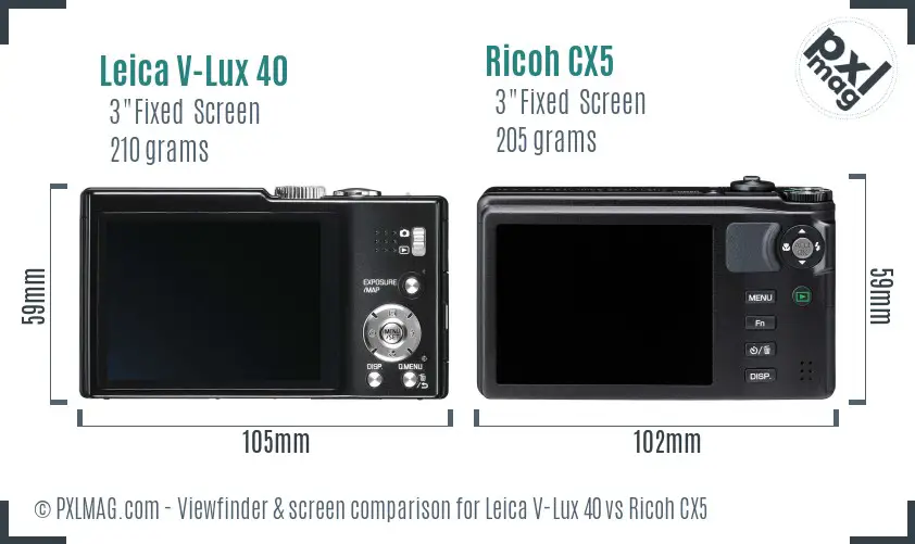 Leica V-Lux 40 vs Ricoh CX5 Screen and Viewfinder comparison