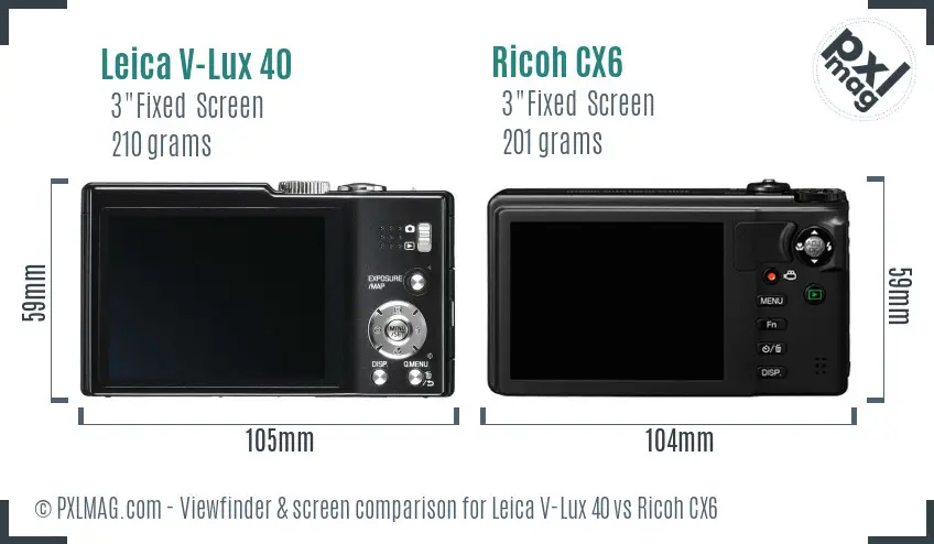 Leica V-Lux 40 vs Ricoh CX6 Screen and Viewfinder comparison