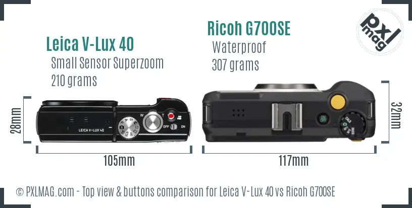 Leica V-Lux 40 vs Ricoh G700SE top view buttons comparison Leica V-Lux 40 vs Ricoh G700SE top view buttons comparison