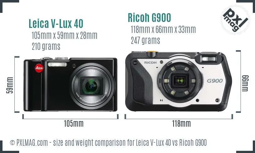 Leica V-Lux 40 vs Ricoh G900 size comparison