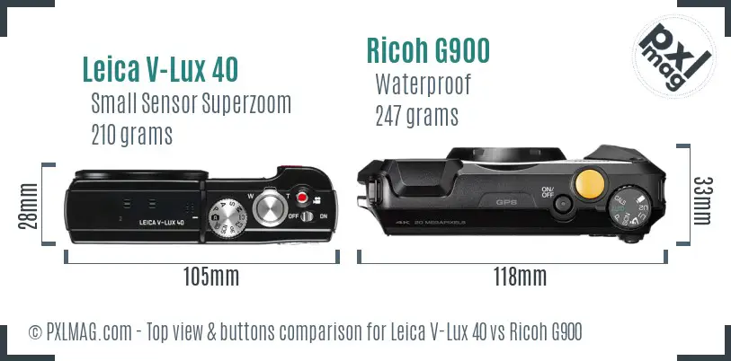 Leica V-Lux 40 vs Ricoh G900 top view buttons comparison