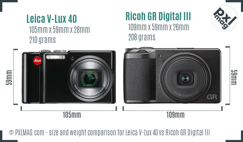 Leica V-Lux 40 vs Ricoh GR Digital III size comparison Leica V-Lux 40 vs Ricoh GR Digital III size comparison