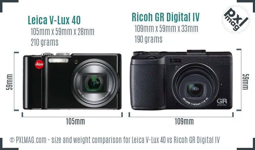 Leica V-Lux 40 vs Ricoh GR Digital IV size comparison Leica V-Lux 40 vs Ricoh GR Digital IV size comparison