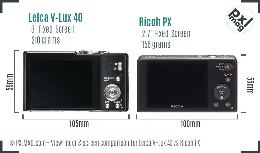Leica V-Lux 40 vs Ricoh PX Screen and Viewfinder comparison
