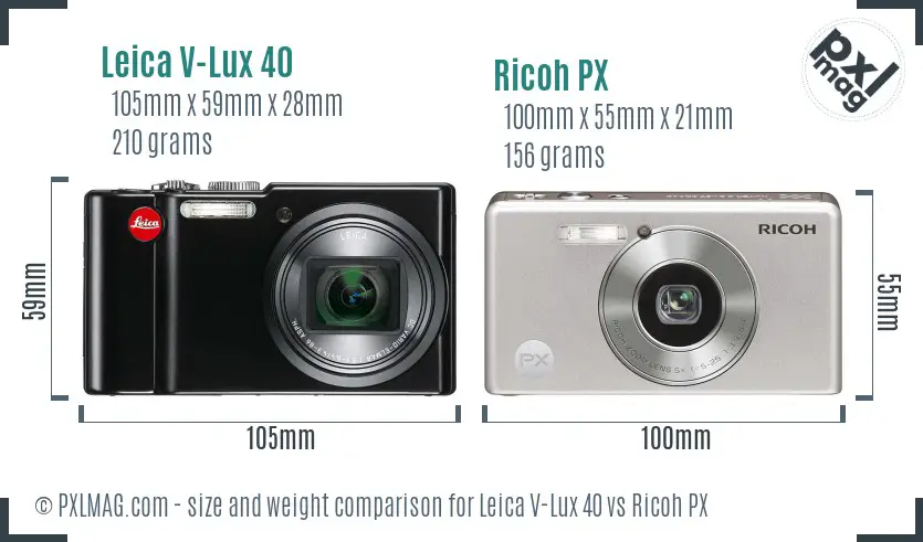 Leica V-Lux 40 vs Ricoh PX size comparison