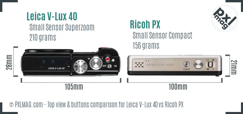 Leica V-Lux 40 vs Ricoh PX top view buttons comparison
