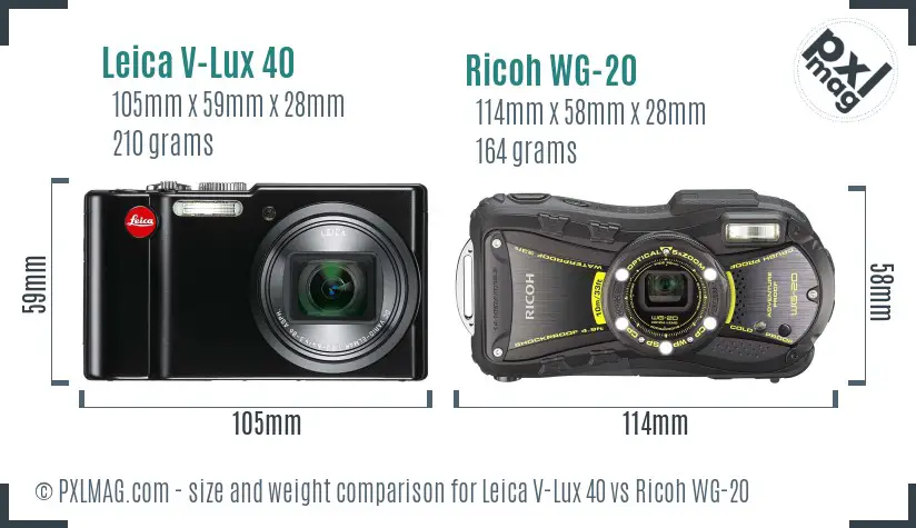 Leica V-Lux 40 vs Ricoh WG-20 size comparison Leica V-Lux 40 vs Ricoh WG-20 size comparison