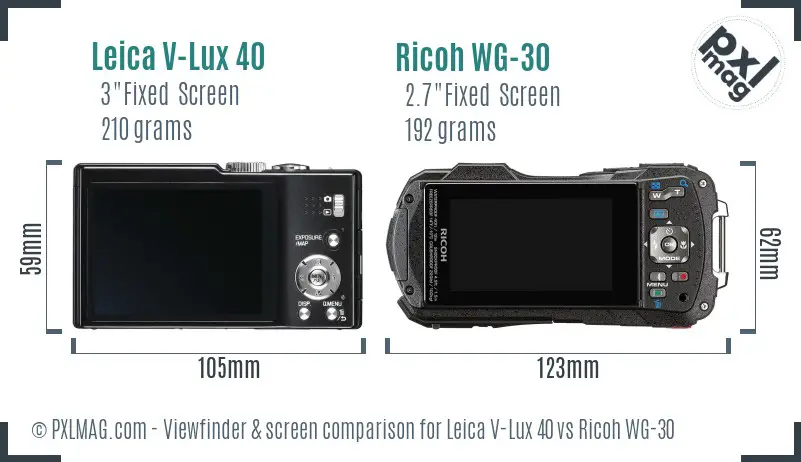 Leica V-Lux 40 vs Ricoh WG-30 Screen and Viewfinder comparison