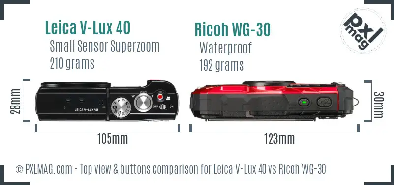 Leica V-Lux 40 vs Ricoh WG-30 top view buttons comparison