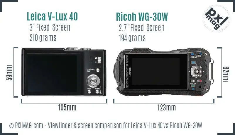 Leica V-Lux 40 vs Ricoh WG-30W Screen and Viewfinder comparison