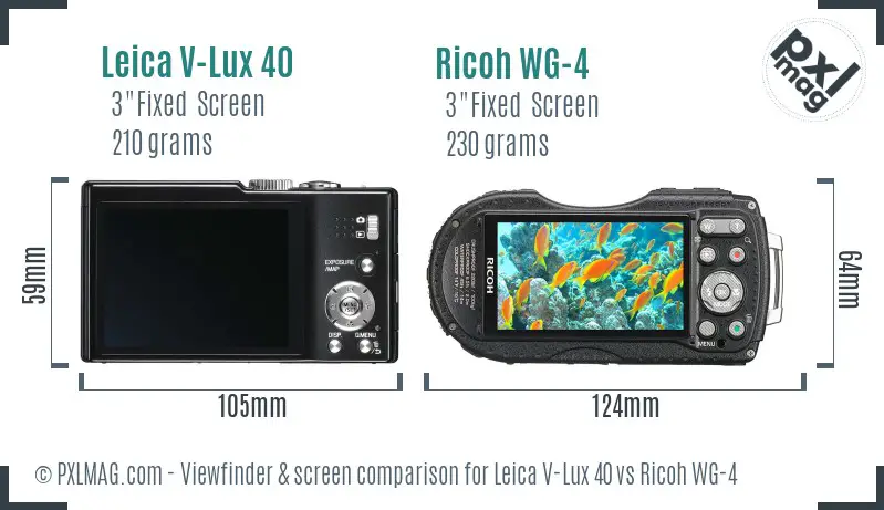 Leica V-Lux 40 vs Ricoh WG-4 Screen and Viewfinder comparison