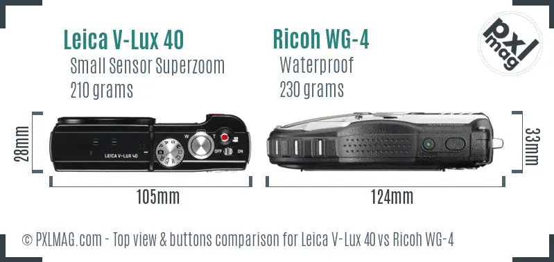 Leica V-Lux 40 vs Ricoh WG-4 top view buttons comparison