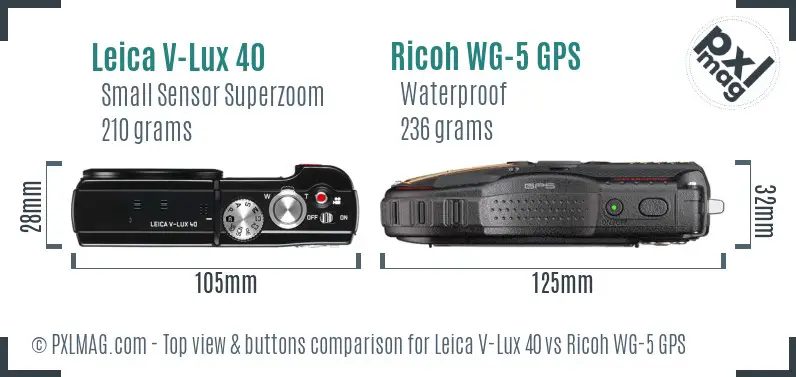 Leica V-Lux 40 vs Ricoh WG-5 GPS top view buttons comparison