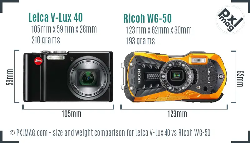 Leica V-Lux 40 vs Ricoh WG-50 size comparison Leica V-Lux 40 vs Ricoh WG-50 size comparison