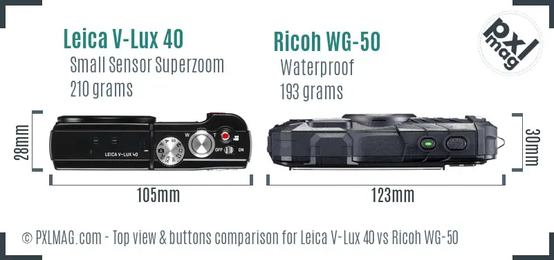 Leica V-Lux 40 vs Ricoh WG-50 top view buttons comparison Leica V-Lux 40 vs Ricoh WG-50 top view buttons comparison