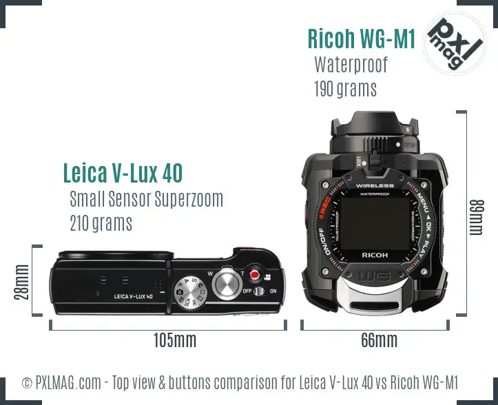 Leica V-Lux 40 vs Ricoh WG-M1 top view buttons comparison