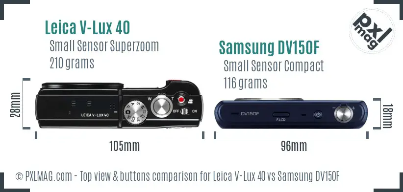 Leica V-Lux 40 vs Samsung DV150F top view buttons comparison Leica V-Lux 40 vs Samsung DV150F top view buttons comparison