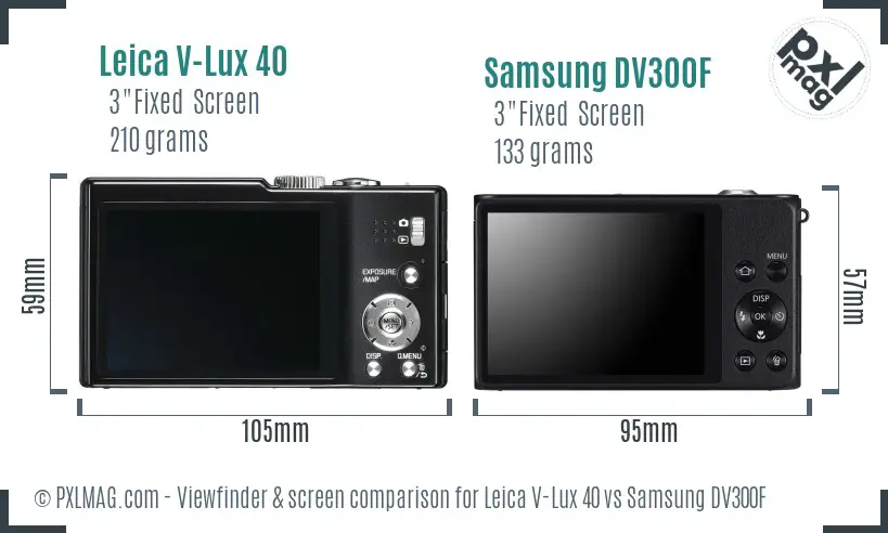Leica V-Lux 40 vs Samsung DV300F Screen and Viewfinder comparison