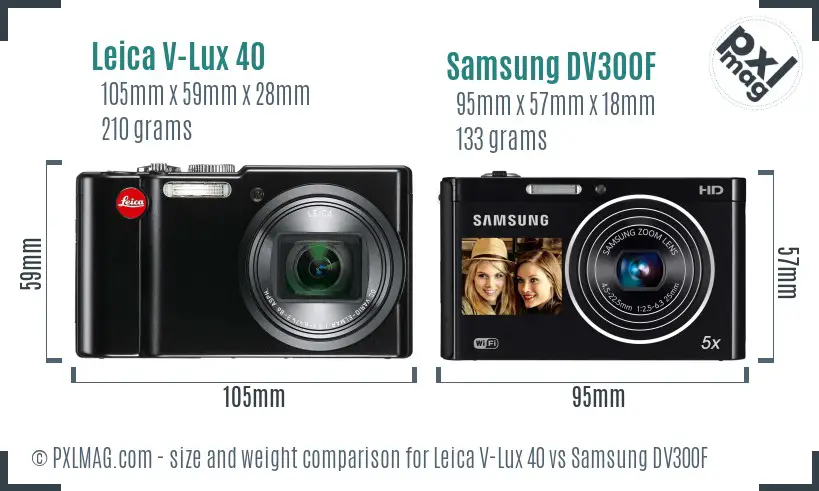 Leica V-Lux 40 vs Samsung DV300F size comparison