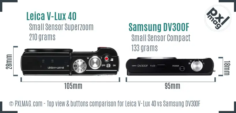 Leica V-Lux 40 vs Samsung DV300F top view buttons comparison