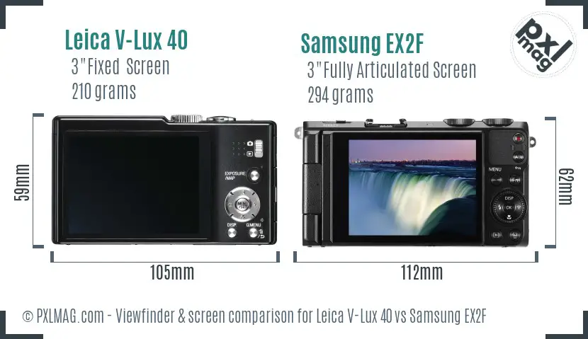 Leica V-Lux 40 vs Samsung EX2F Screen and Viewfinder comparison
