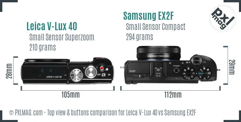 Leica V-Lux 40 vs Samsung EX2F top view buttons comparison