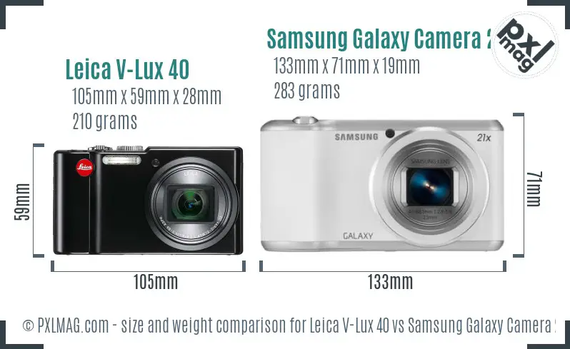 Leica V-Lux 40 vs Samsung Galaxy Camera 2 size comparison Leica V-Lux 40 vs Samsung Galaxy Camera 2 size comparison