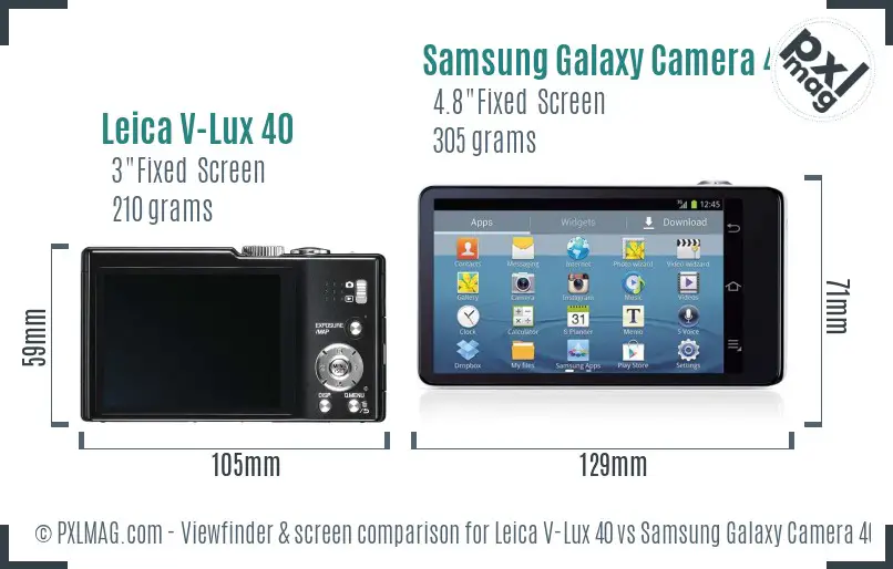 Leica V-Lux 40 vs Samsung Galaxy Camera 4G Screen and Viewfinder comparison
