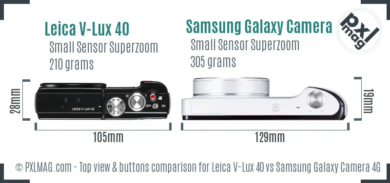 Leica V-Lux 40 vs Samsung Galaxy Camera 4G top view buttons comparison