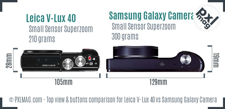 Leica V-Lux 40 vs Samsung Galaxy Camera top view buttons comparison