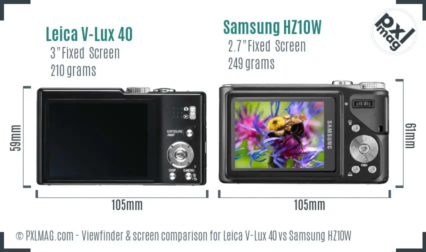 Leica V-Lux 40 vs Samsung HZ10W Screen and Viewfinder comparison Leica V-Lux 40 vs Samsung HZ10W Screen and Viewfinder comparison