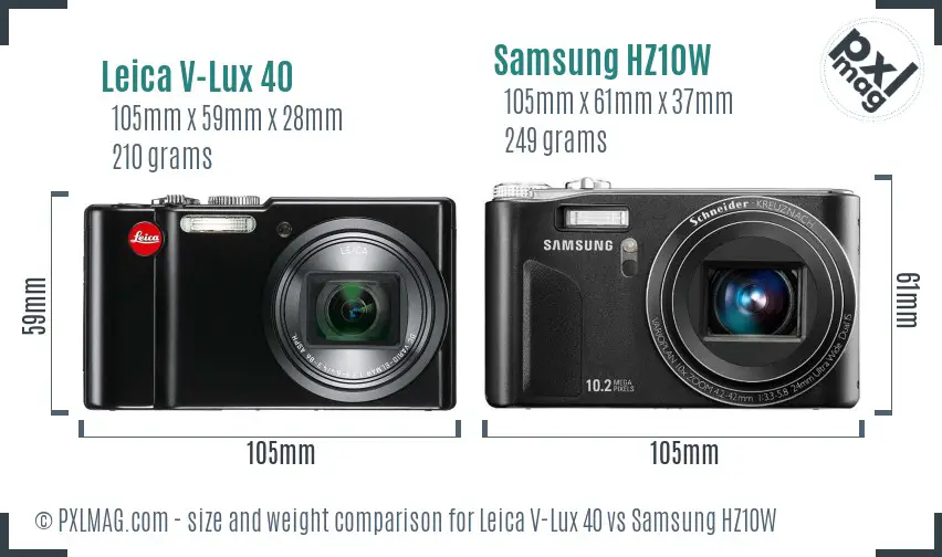 Leica V-Lux 40 vs Samsung HZ10W size comparison Leica V-Lux 40 vs Samsung HZ10W size comparison