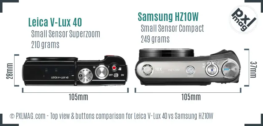 Leica V-Lux 40 vs Samsung HZ10W top view buttons comparison Leica V-Lux 40 vs Samsung HZ10W top view buttons comparison