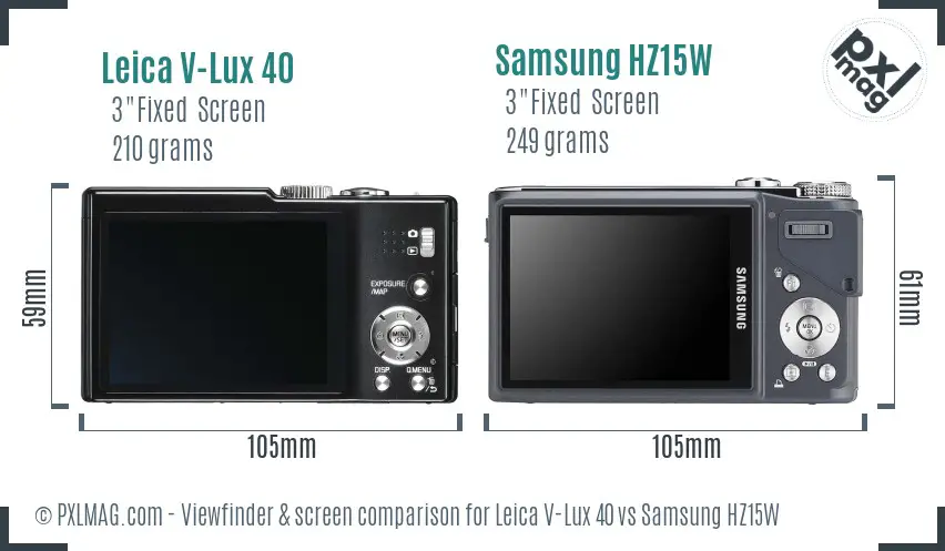 Leica V-Lux 40 vs Samsung HZ15W Screen and Viewfinder comparison Leica V-Lux 40 vs Samsung HZ15W Screen and Viewfinder comparison