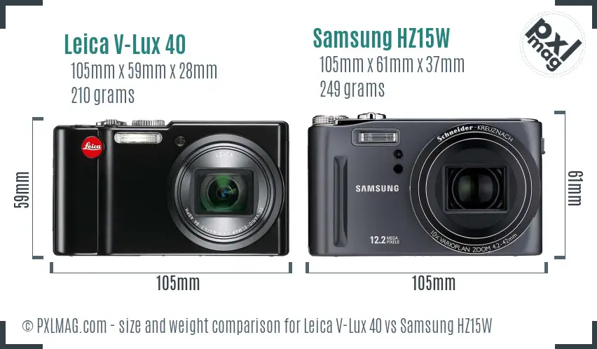 Leica V-Lux 40 vs Samsung HZ15W size comparison Leica V-Lux 40 vs Samsung HZ15W size comparison
