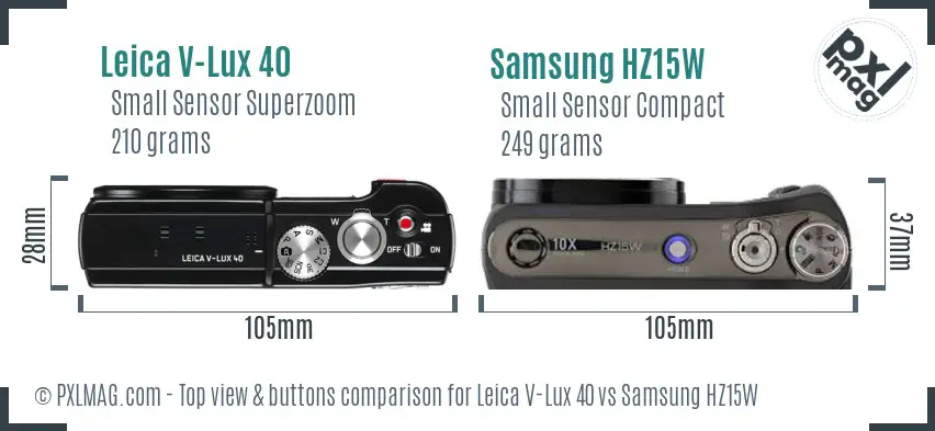 Leica V-Lux 40 vs Samsung HZ15W top view buttons comparison Leica V-Lux 40 vs Samsung HZ15W top view buttons comparison
