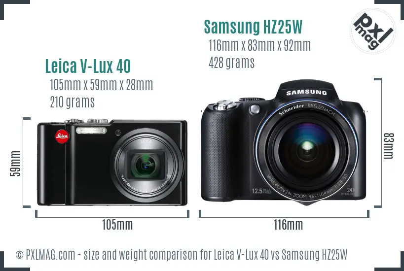 Leica V-Lux 40 vs Samsung HZ25W size comparison Leica V-Lux 40 vs Samsung HZ25W size comparison