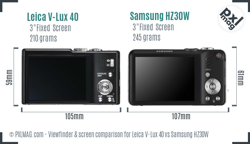 Leica V-Lux 40 vs Samsung HZ30W Screen and Viewfinder comparison