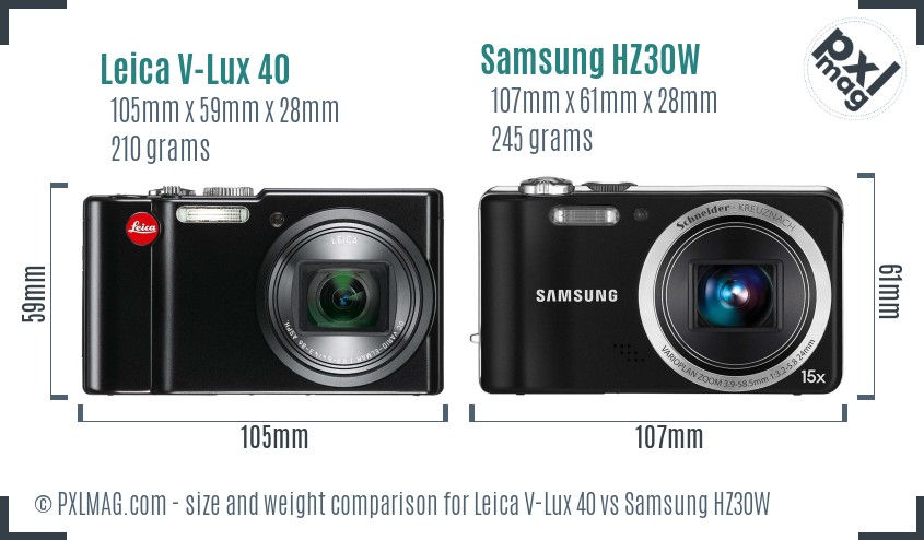 Leica V-Lux 40 vs Samsung HZ30W size comparison