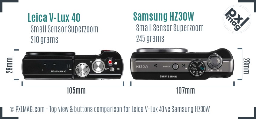 Leica V-Lux 40 vs Samsung HZ30W top view buttons comparison