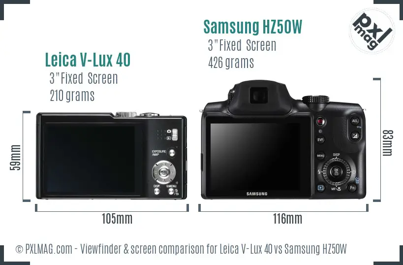 Leica V-Lux 40 vs Samsung HZ50W Screen and Viewfinder comparison