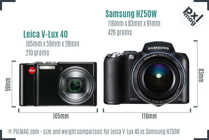 Leica V-Lux 40 vs Samsung HZ50W size comparison