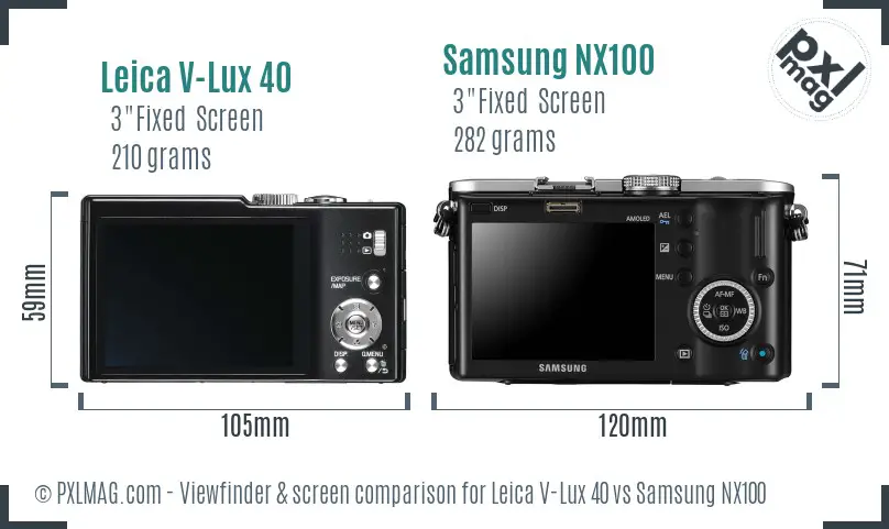 Leica V-Lux 40 vs Samsung NX100 Screen and Viewfinder comparison