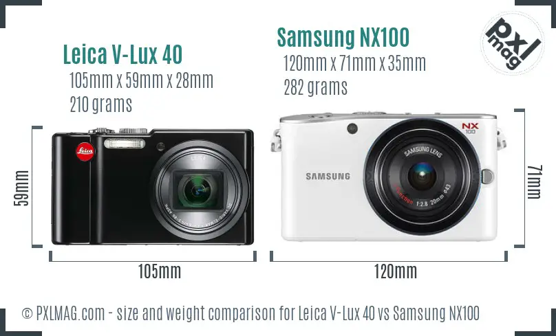 Leica V-Lux 40 vs Samsung NX100 size comparison