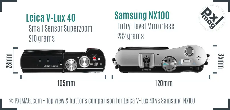 Leica V-Lux 40 vs Samsung NX100 top view buttons comparison